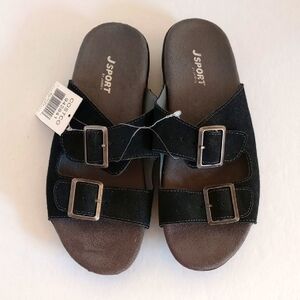 J Sport Black Double Buckle Sandals